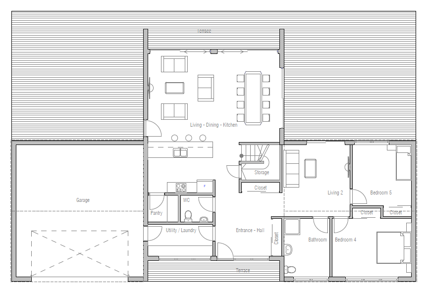 House Plan with five bedrooms. House Plan