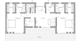 Contemporary Home Plan  with open planning and three 